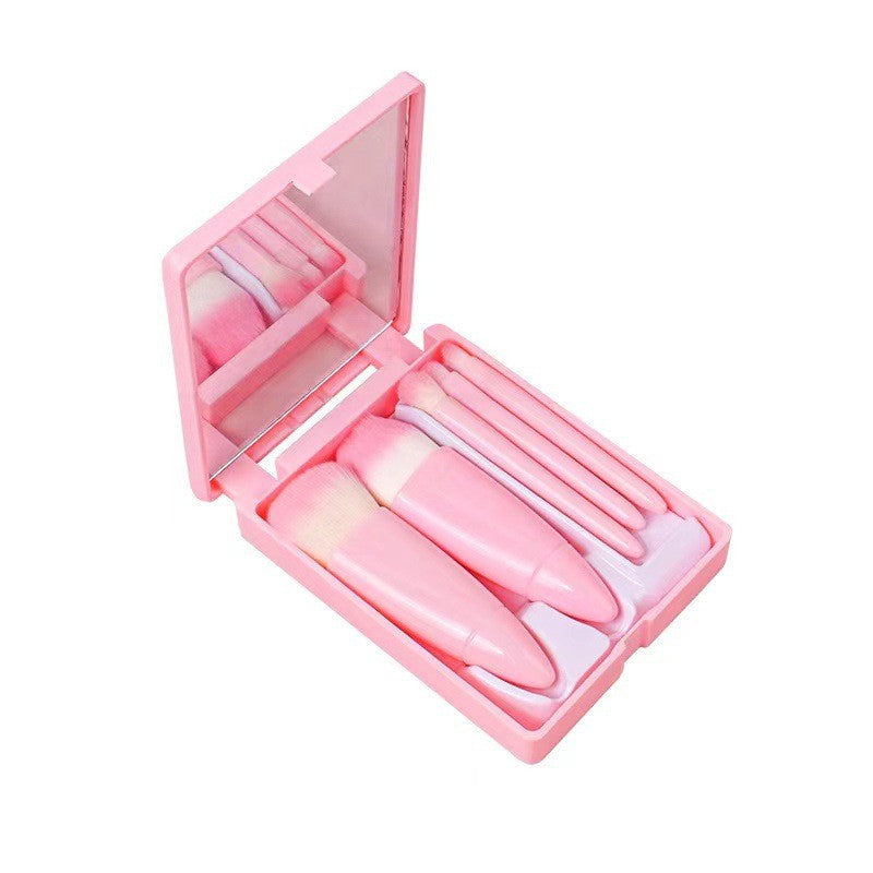 New Travel 5-piece Mirror Box Makeup Brush Set Portable Multi-functional Powder Brush Blush Brush Beauty Tool