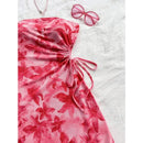 Women's 2025 Floral Print Tube Mini Dress Strapless Backless Party Club Short Ruched Drawstring Bodycon Party Dresses Streetwear