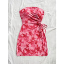 Women's 2025 Floral Print Tube Mini Dress Strapless Backless Party Club Short Ruched Drawstring Bodycon Party Dresses Streetwear