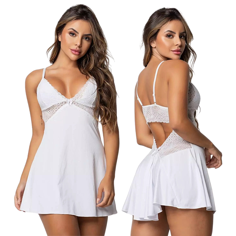 Camisola Sexy com Calcinha De Renda Regulável