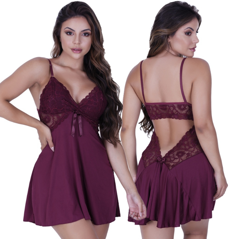 Camisola Sexy com Calcinha De Renda Regulável