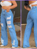 Calça Wide Leg CARGO Jeans Feminina Cintura Alta pantalona