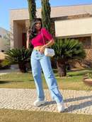 Calça Wide Leg CARGO Jeans Feminina Cintura Alta pantalona