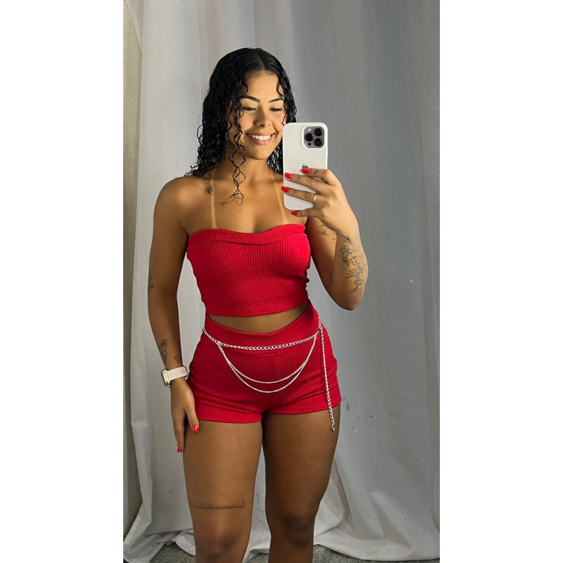 Lançamento Conjunto Feminino Estilo Gringa Top + Short Queridinho Das Blogueira