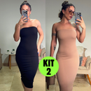 Kit 2 Vestido Midi Tomara Que Caia Canelado Elegância Ousadia Tubinho Anarruga Sensual Modelador