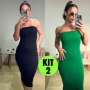 Kit 2 Vestido Midi Tomara Que Caia Canelado Elegância Ousadia Tubinho Anarruga Sensual Modelador