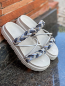 Birken Papate Rasteira Flat Feminina Modelo Luxo Trança Trançadas Off White Azul