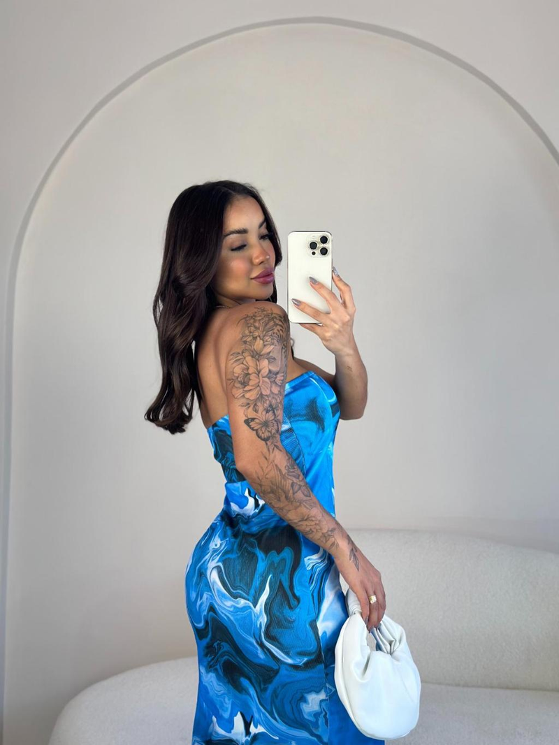 Vestido Feminino Estampado Tie Dye Com Fenda Midi Ribana