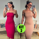 Kit 2 Vestido Midi Tomara Que Caia Canelado Elegância Ousadia Tubinho Anarruga Sensual Modelador