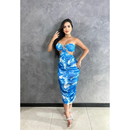 Vestido Midí de Tule Estampado Tomara que Caia