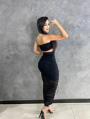 Vestido Midí de Tule Estampado Rosa Com Bojo Tomara que Caia Moda Gringa Balada