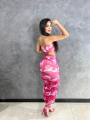 Vestido Midí de Tule Estampado Rosa Com Bojo Tomara que Caia Moda Gringa Balada