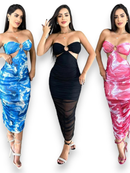 Vestido Midí de Tule Estampado Rosa Com Bojo Tomara que Caia Moda Gringa Balada