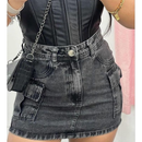 Saia Jeans Feminina Cargo Com Detalhes