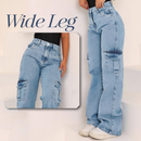 Calça Wide Leg CARGO Jeans Cintura Alta