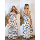 Vestido Feminino Longo Sem Manga Cintura Alta Verão