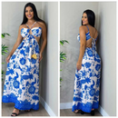 Vestido Feminino Longo Sem Manga Cintura Alta Verão