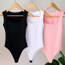 Kit 3 Body Feminino Decote Quadrado Alça Larga Regata Suplex Liso Casual