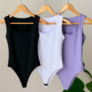 Kit 3 Body Feminino Decote Quadrado Alça Larga Regata Suplex Liso Casual