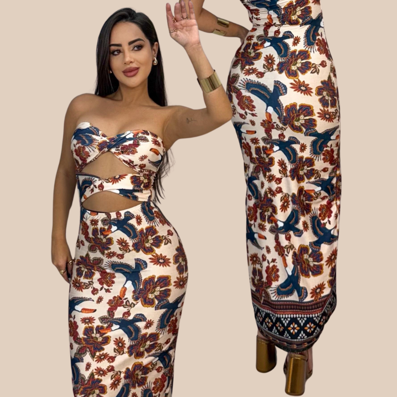 Vestido Midi Feminino Floral Estampado com Bojo