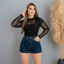 Short Jeans Feminino Cintura Alta Barra Virada Sem Lycra Blogueira Tendencia