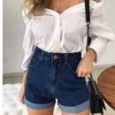 Short Jeans Feminino Cintura Alta Barra Virada Sem Lycra Blogueira Tendencia