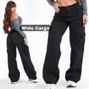 Calça Wide Leg CARGO Jeans Cintura Alta