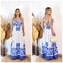 Vestido Feminino Longo Sem Manga Cintura Alta Verão