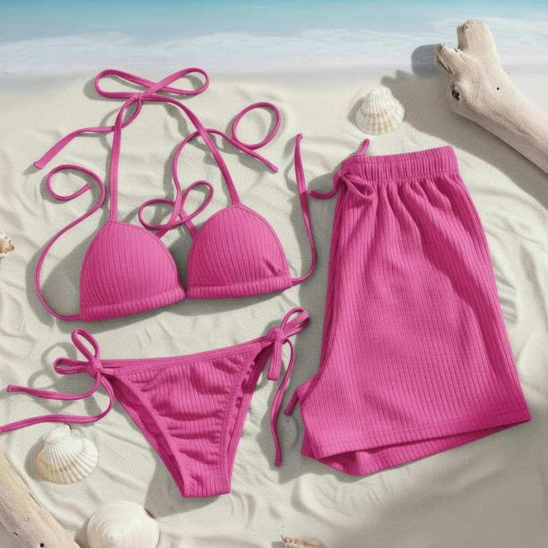 Kit Biquíni e Shorts Canelado