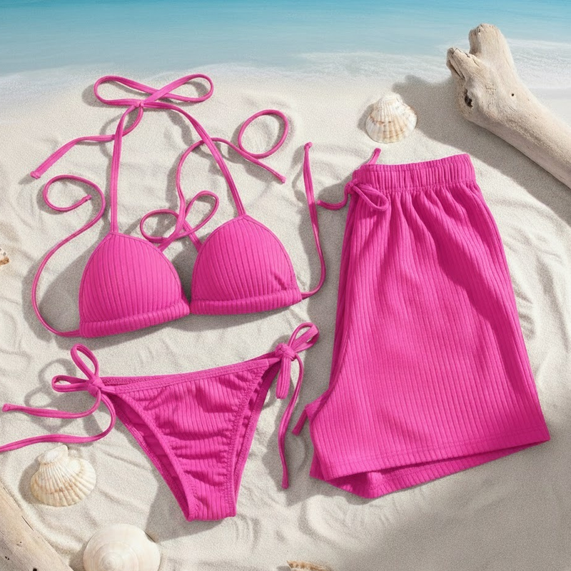 Kit Biquíni e Shorts Canelado