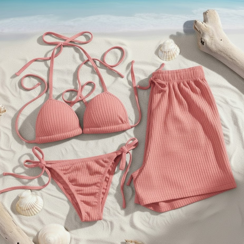 Kit Biquíni e Shorts Canelado