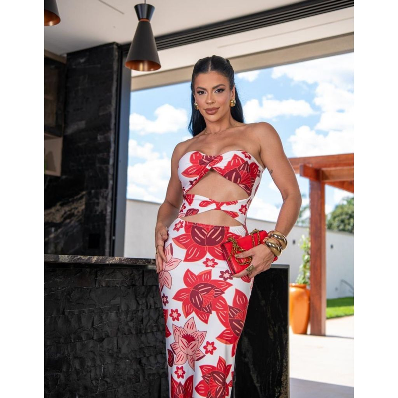 Vestido Midi Feminino Floral Estampado com Bojo