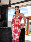 Use Pink - Vestido Midi Feminino Floral Azul Estampado Bojo e Recorte Diferenciado Moda Verão Praia