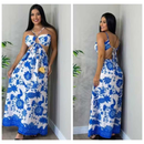 Vestido Feminino Longo Sem Manga Cintura Alta Verão