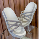 Sandalia Feminina Bloguerinha Rasteira Papete Luxo Strass Casual